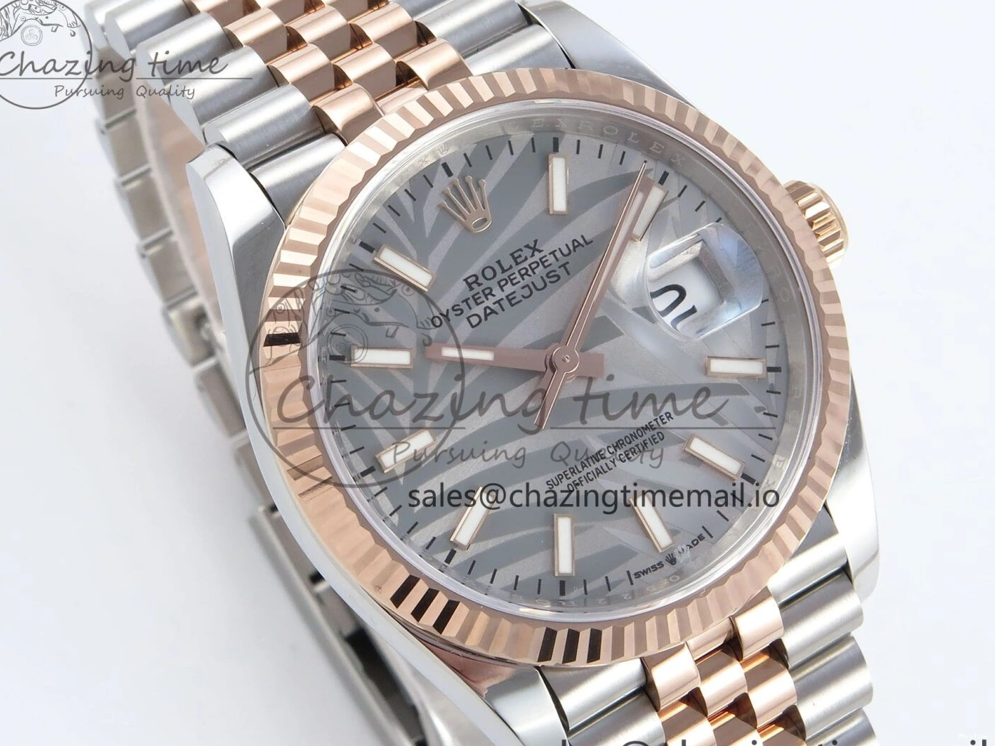 MiroTime 0408 DateJust 36 126231 EWEF Best Edition Silver Leaf Dial Stick Marker on SS RG Jubilee Bracelet A TopPick 596